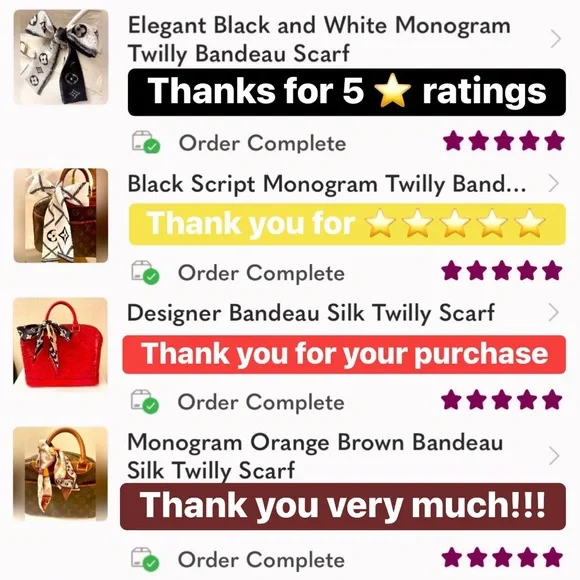 Elegant Black and White Monogram Twilly Bandeau Scarf - Picture 4 of 5